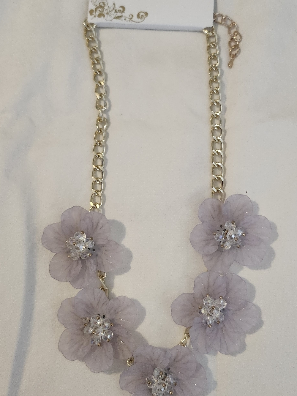 Gold Chain Necklace with Lavender Flower Accents